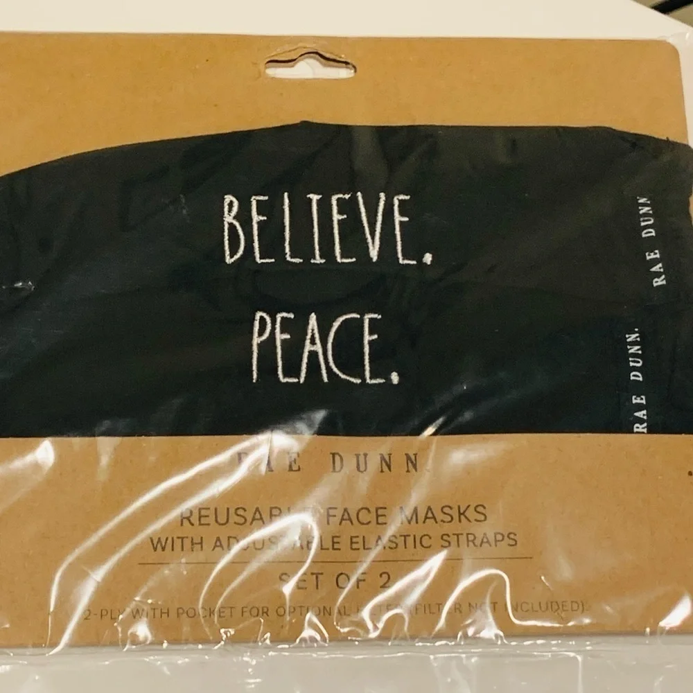 Rae Dunn Face Masks Reusable Set of 2 Black Masks